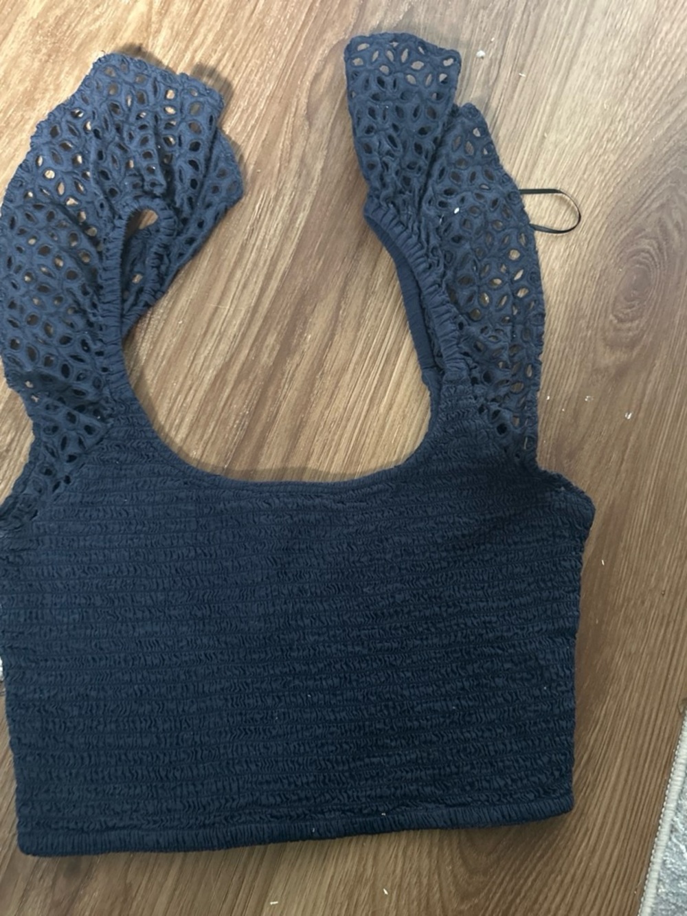 Black Crochet-Trim Smocked Tank Top